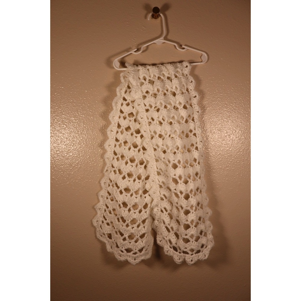Handmade Crochet Table Runner Dresser Scarf White scalloped Cottagecore